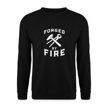 Forged by fire - blacksmithing - blacksmith gift - Unisex Sweatshirt - black - Front - Alina (178cm) & Michal (187cm)