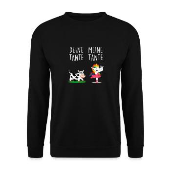 DEINE TANTE MEINE TANTE für Neffen und Nichten - Unisex Pullover - Schwarz - Vorne - Alina (178cm) & Michal (187cm)