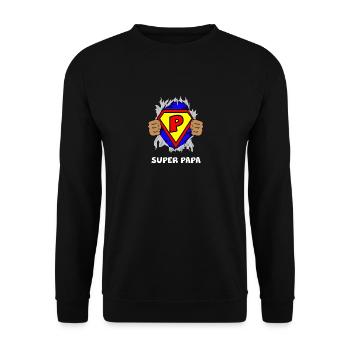 Superpapa Superheld Held Papa Vater Superhero - Unisex Pullover - Schwarz - Vorne - Alina (178cm) & Michal (187cm)