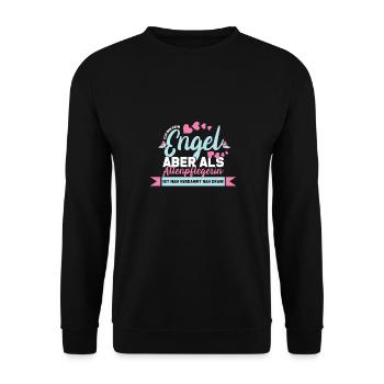 Ich bin kein Engel aber als Altenpflegerin ist man - Unisex Pullover - Schwarz - Vorne - Alina (178cm) & Michal (187cm)