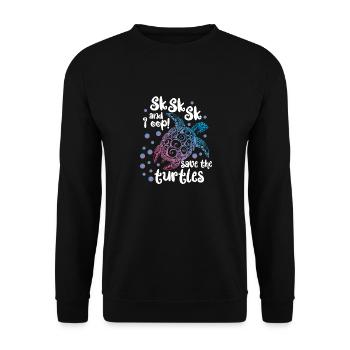 SkSkSk and I oop! Save turtles | Protect Animals - Unisex Pullover - Schwarz - Vorne - Alina (178cm) & Michal (187cm)