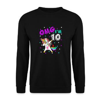 10 Jahre Mädchen Einhorn Unicorn Geburtstags Idee - Unisex Pullover - Schwarz - Vorne - Alina (178cm) & Michal (187cm)