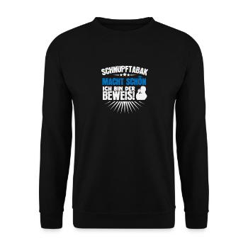 Schnupfer Schnupftabak Geschenk Snuff Liebhaber - Unisex Pullover - Schwarz - Vorne - Alina (178cm) & Michal (187cm)