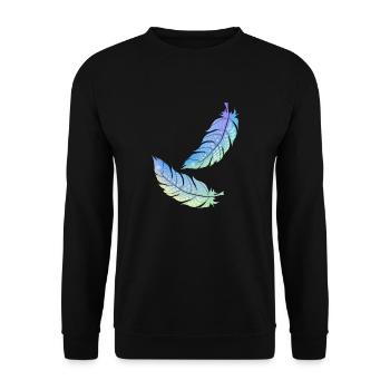 farbige indische Feder - Unisex Pullover - Schwarz - Vorne - Alina (178cm) & Michal (187cm)