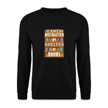 Amateur de livres - facilement distrait par les étagères de livres - Sweat-shirt Unisexe - noir - Devant - Alina (178cm) & Michal (187cm)