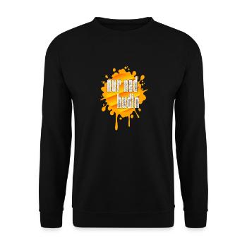 Bayerische Sprichwörter nur ned hudln Farbklecks - Unisex Pullover - Schwarz - Vorne - Alina (178cm) & Michal (187cm)