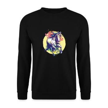 Colorful Rainbow Cute Funny Unicorn Rave - Unisex Pullover - Schwarz - Vorne - Alina (178cm) & Michal (187cm)