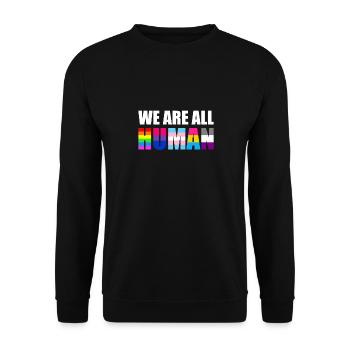 WE ARE ALL HUMAN Flag LGBT Gay Pride Month Queer - Unisex Sweatshirt - black - Front - Alina (178cm) & Michal (187cm)