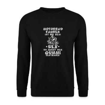 Lustige Motorrad fahren Spruch für echte Biker - Unisex Pullover - Schwarz - Vorne - Alina (178cm) & Michal (187cm)