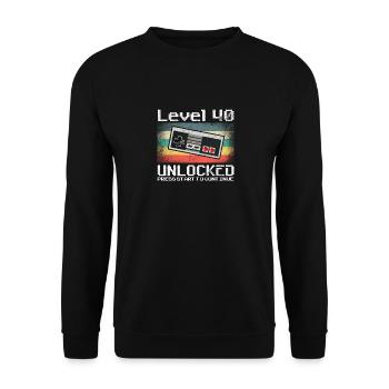 Level 40 Unlocked Video Gamer 40. Geburtstag Retro - Unisex Pullover - Schwarz - Vorne - Alina (178cm) & Michal (187cm)