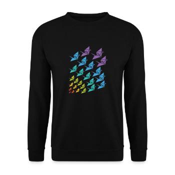 Origami Kranich Japanische Kunst Geschenk - Unisex Pullover - Schwarz - Vorne - Alina (178cm) & Michal (187cm)