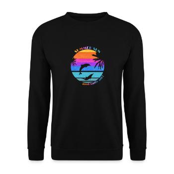 Summer sun palm dolphins retro vintage gift - Unisex Sweatshirt - black - Front - Alina (178cm) & Michal (187cm)