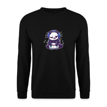 Niedlicher Gaming Panda – Geschenk für Zocker - Unisex Pullover - Schwarz - Vorne - Alina (178cm) & Michal (187cm)