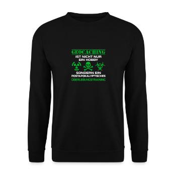 Postapokalyptisches Geocaching 1 - Unisex Pullover - Schwarz - Vorne - Alina (178cm) & Michal (187cm)