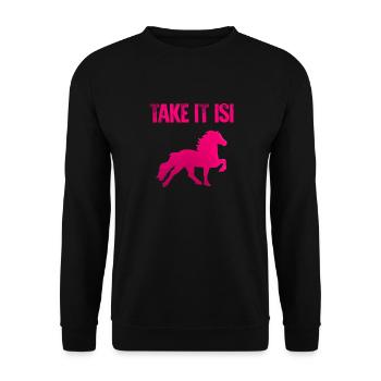 Take It Isi | Islandpferd Isländer Pony Tölt Pferd - Unisex Pullover - Schwarz - Vorne - Alina (178cm) & Michal (187cm)