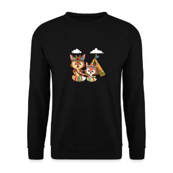 Fuchs Füches Fox Foxes Motiv mit Zelt als Indianer - Unisex Pullover - Schwarz - Vorne - Alina (178cm) & Michal (187cm)