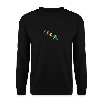 Retro Fechten Vintage Fechter Geschenk Florett - Unisex Pullover - Schwarz - Vorne - Alina (178cm) & Michal (187cm)