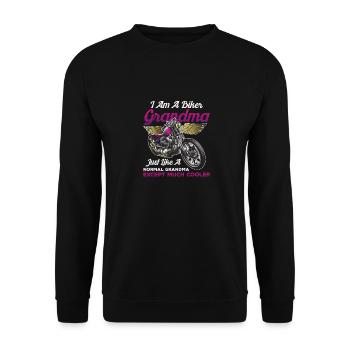 Ich bin ein Biker-Oma-Druck - Cooles Oma-Design - Unisex Pullover - Schwarz - Vorne - Alina (178cm) & Michal (187cm)