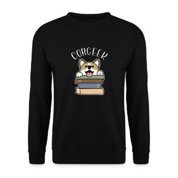 Funny Corgi Geek Corgeek Book Lovers Gift design - Unisex Sweatshirt - black - Front - Alina (178cm) & Michal (187cm)