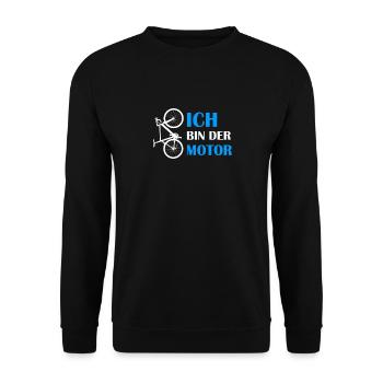 ICH BIN DER MOTOR Anti E-Bike Fahrrad Fahrer Biker - Unisex Pullover - Schwarz - Vorne - Alina (178cm) & Michal (187cm)