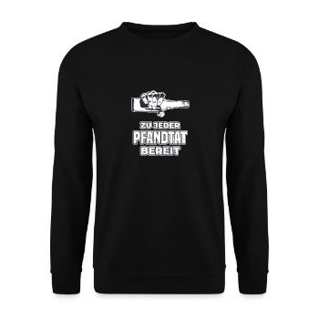 Pfand Pfandflasche zu jeder Pfandtat bereit - Unisex Pullover - Schwarz - Vorne - Alina (178cm) & Michal (187cm)