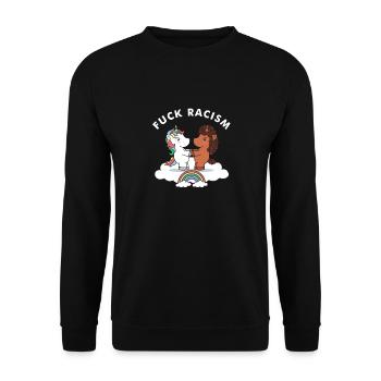 Gegen Rassismus Einhorn - Unisex Pullover - Schwarz - Vorne - Alina (178cm) & Michal (187cm)