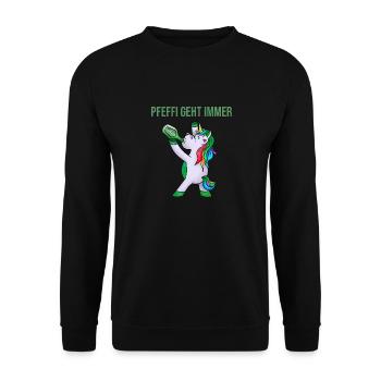 Pfeffi Party Shirt mit Einhorn - Unisex Pullover - Schwarz - Vorne - Alina (178cm) & Michal (187cm)