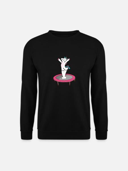 Ein Einhorn springt auf einem Trampolin. - Unisex Pullover - Schwarz