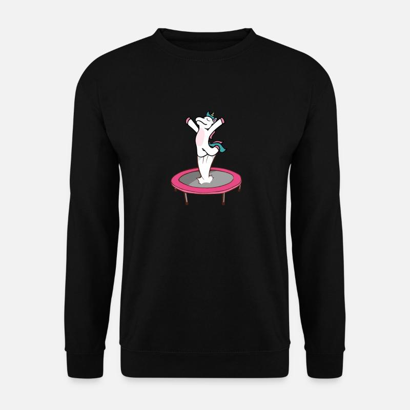 Ein Einhorn springt auf einem Trampolin. - Unisex Pullover - Schwarz