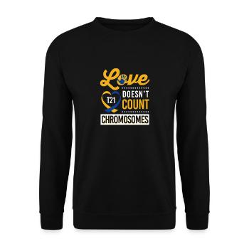 T21 - Love Doesn't Count Chromosomes - Unisex Sweatshirt - black - Front - Alina (178cm) & Michal (187cm)
