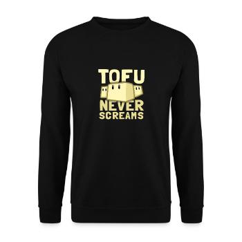 Vegan Geschenk Spruch T-shirt Vegetarier Tofu - Unisex Pullover - Schwarz - Vorne - Alina (178cm) & Michal (187cm)