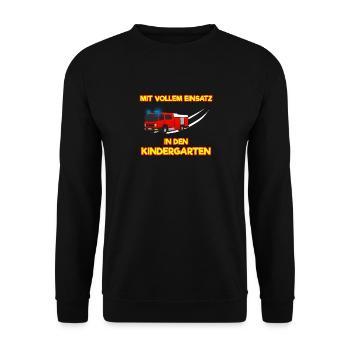 Mit Vollem Einsatz In Den Kindergarten Feuerwehr K - Unisex Pullover - Schwarz - Vorne - Alina (178cm) & Michal (187cm)