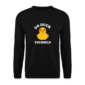 Geh und duck dich. Badeente. Ducky & Duckling - Unisex Pullover - Schwarz - Vorne - Alina (178cm) & Michal (187cm)
