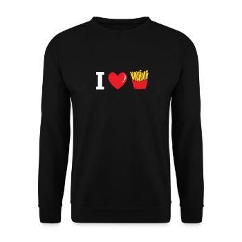 Pommes Frites Lover Shirt - Pommes Frites T-Shirt - Fas - Unisex Pullover - Schwarz - Vorne - Alina (178cm) & Michal (187cm)