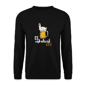 Es eskaliert eh Alpaka im Bier - Unisex Pullover - Schwarz - Vorne - Alina (178cm) & Michal (187cm)