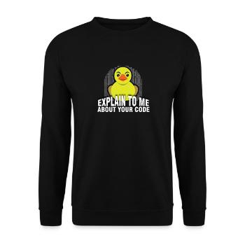 Rubber Duck Debug. Explain To Me - Unisex Sweatshirt - black - Front - Alina (178cm) & Michal (187cm)