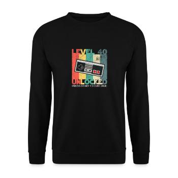 Level 40 Freigeschalteter Videospieler 40. Geburtstag Retro - Unisex Pullover - Schwarz - Vorne - Alina (178cm) & Michal (187cm)