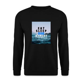 EAT SLEEP DIVE REPEAT diver holiday hobby shirt - Unisex Sweatshirt - black - Front - Alina (178cm) & Michal (187cm)