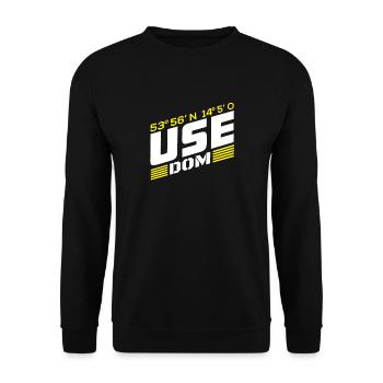 Usedom - coordinates (italic) - Unisex Sweatshirt - black - Front - Alina (178cm) & Michal (187cm)