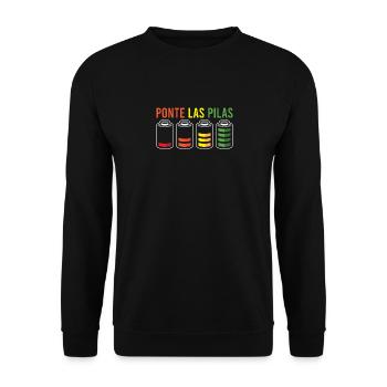 SPANISH HUMOR: Ponte Las Pilas - Unisex Pullover - Schwarz - Vorne - Alina (178cm) & Michal (187cm)