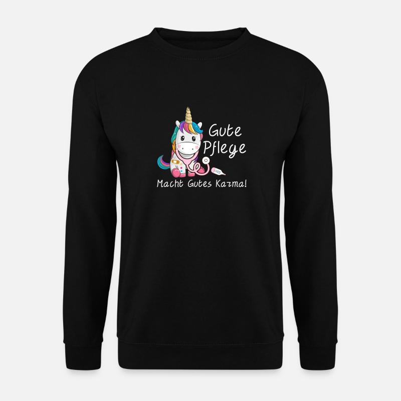 Gute Pflege macht gutes Karma Einhorn Pflegekräfte - Unisex Pullover - Schwarz