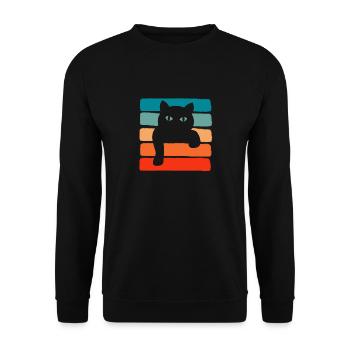 Retro Vintage Color Design Cat - Black Cat - Unisex Pullover - Schwarz - Vorne - Alina (178cm) & Michal (187cm)
