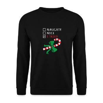 Christmas Candy Cane Gift Design - I Tried Checkli - Unisex Pullover - Schwarz - Vorne - Alina (178cm) & Michal (187cm)