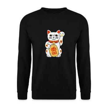 Japon Lucky Cat Japonais Maneki Neko Good Luck Cha - Sweat-shirt Unisexe - noir - Devant - Alina (178cm) & Michal (187cm)