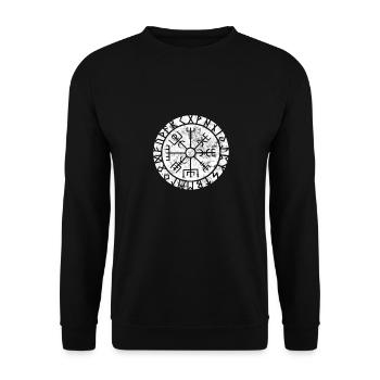 Wikinger Kompass Vegvisir Mythologie Rune Geschenk - Unisex Pullover - Schwarz - Vorne - Alina (178cm) & Michal (187cm)