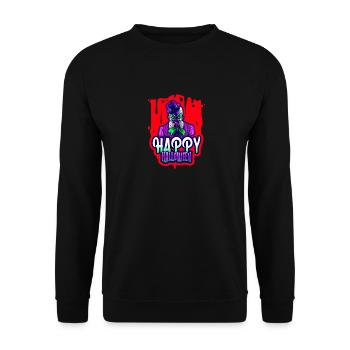 Happy Halloween Horror gruseliger Grusel Clown - Unisex Pullover - Schwarz - Vorne - Alina (178cm) & Michal (187cm)