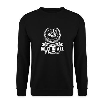 Welders Do It All In All Positions - Unisex Sweatshirt - black - Front - Alina (178cm) & Michal (187cm)