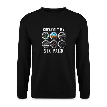 Lustiger Check Out My Six Pack Flugzeugpilot - Unisex Pullover - Schwarz - Vorne - Alina (178cm) & Michal (187cm)