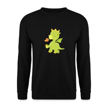 Märchendrache Netter Baby-Drache, der Feuer atmet - Unisex Pullover - Schwarz - Vorne - Alina (178cm) & Michal (187cm)