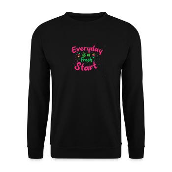 Ermutigende Zitate Jeder Tag ist ein Neuanfang - Unisex Pullover - Schwarz - Vorne - Alina (178cm) & Michal (187cm)